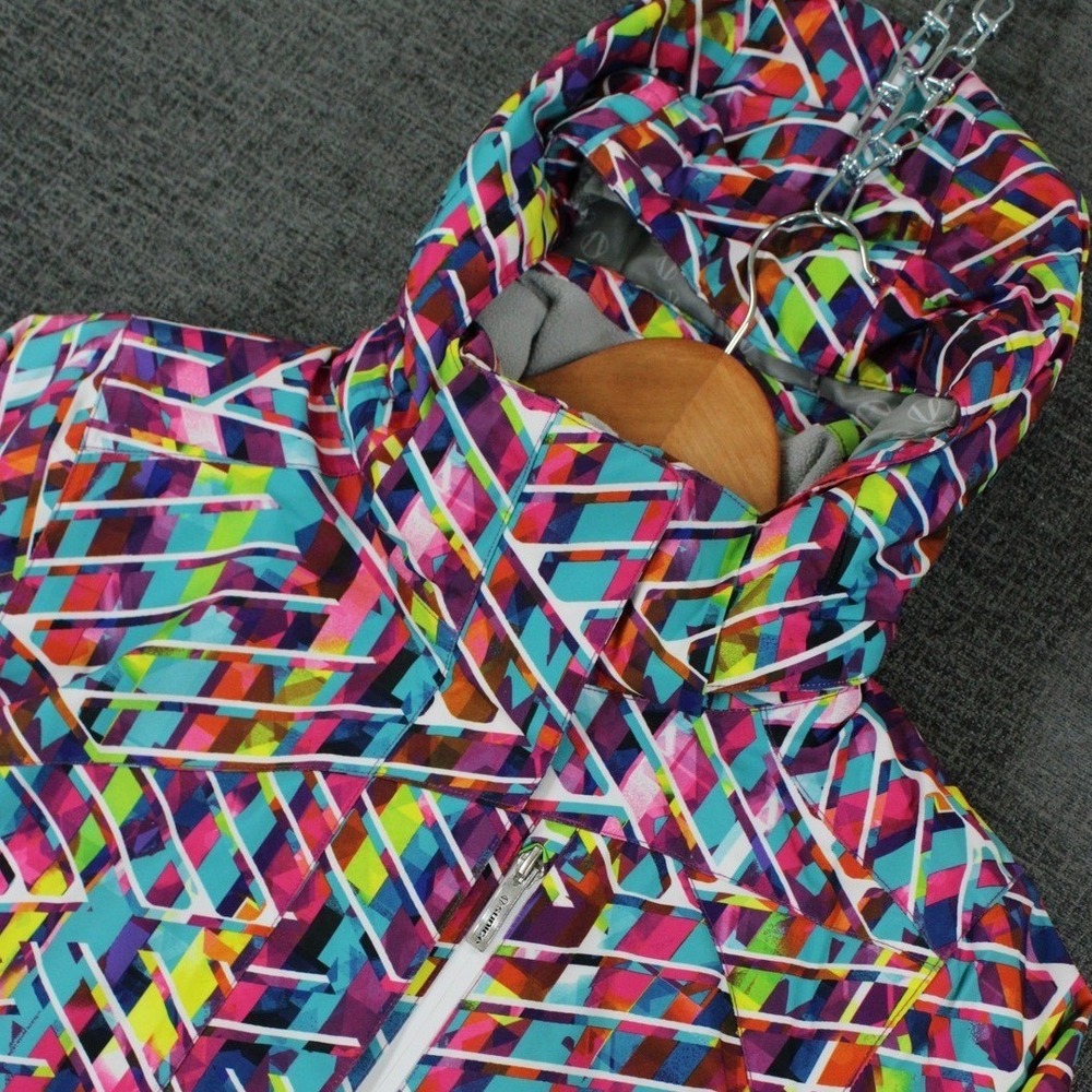 Sunice Girls Size 10 Insulated Ski Jacket Multi Color Geometric Hooded Coat